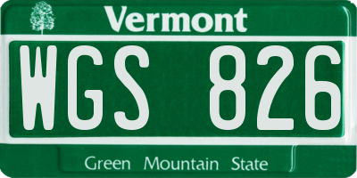 VT license plate WGS826