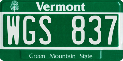 VT license plate WGS837