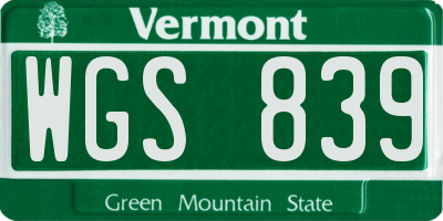 VT license plate WGS839