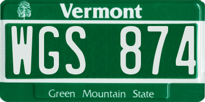 VT license plate WGS874