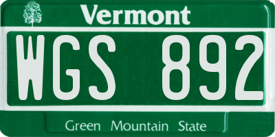 VT license plate WGS892