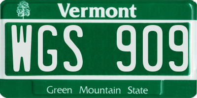 VT license plate WGS909