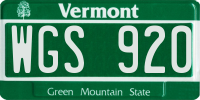 VT license plate WGS920