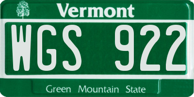 VT license plate WGS922