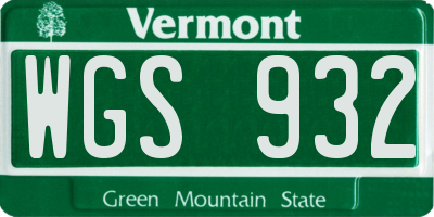 VT license plate WGS932