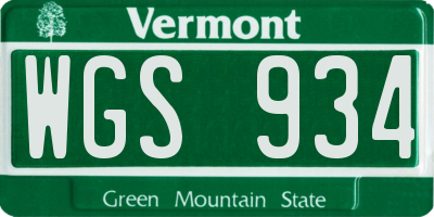 VT license plate WGS934