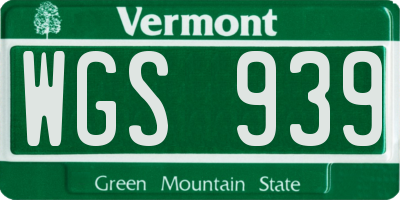 VT license plate WGS939