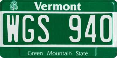 VT license plate WGS940