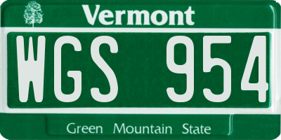 VT license plate WGS954