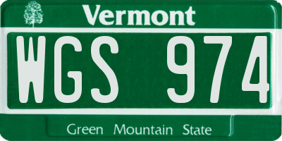VT license plate WGS974