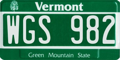 VT license plate WGS982