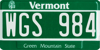 VT license plate WGS984
