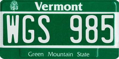 VT license plate WGS985