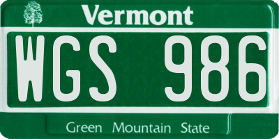 VT license plate WGS986