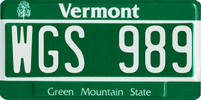 VT license plate WGS989