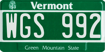 VT license plate WGS992