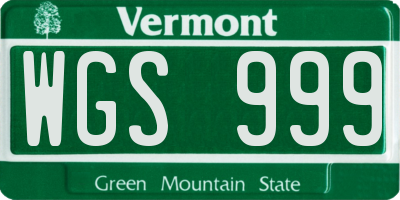 VT license plate WGS999