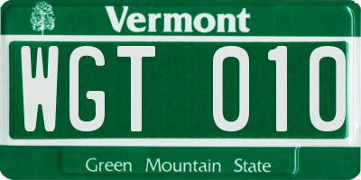 VT license plate WGT010