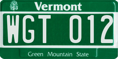 VT license plate WGT012