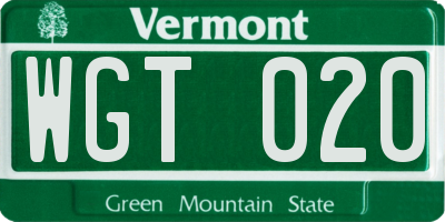 VT license plate WGT020