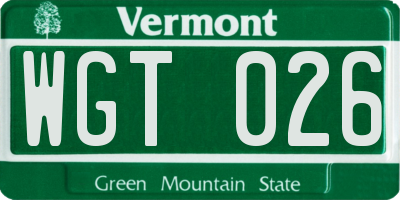 VT license plate WGT026