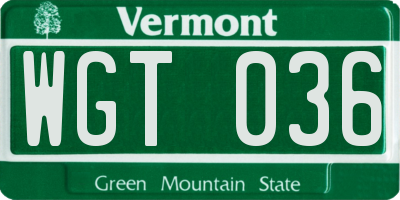 VT license plate WGT036