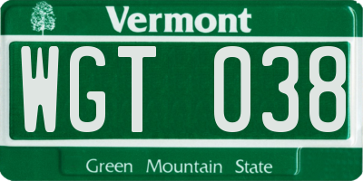 VT license plate WGT038