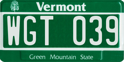 VT license plate WGT039