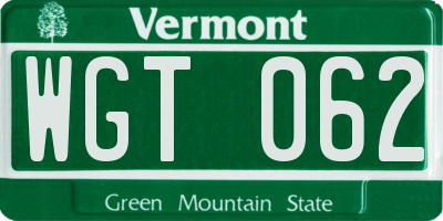 VT license plate WGT062
