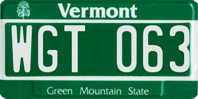 VT license plate WGT063