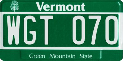 VT license plate WGT070