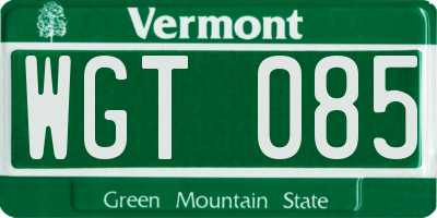 VT license plate WGT085