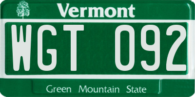 VT license plate WGT092