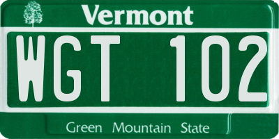 VT license plate WGT102