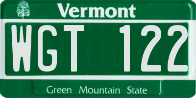 VT license plate WGT122