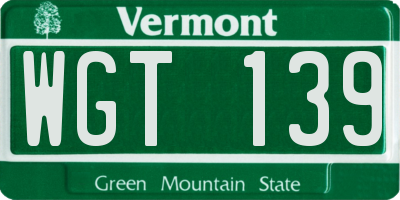VT license plate WGT139