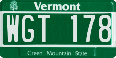 VT license plate WGT178