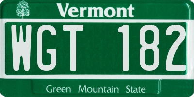 VT license plate WGT182