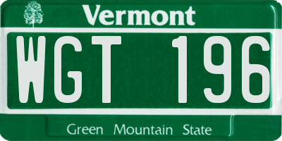 VT license plate WGT196