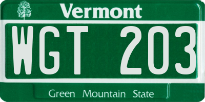 VT license plate WGT203