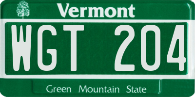 VT license plate WGT204