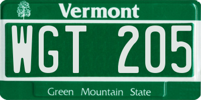 VT license plate WGT205