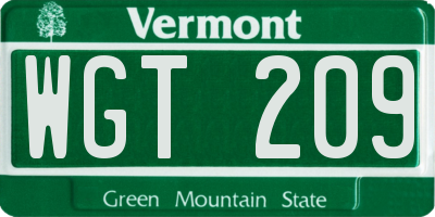 VT license plate WGT209