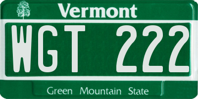 VT license plate WGT222