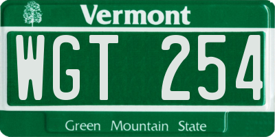 VT license plate WGT254