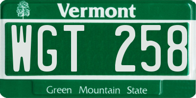 VT license plate WGT258
