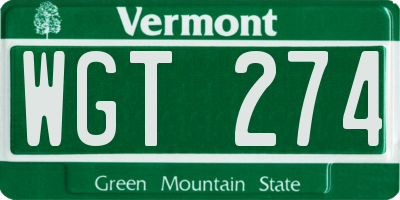 VT license plate WGT274