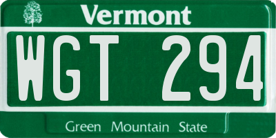 VT license plate WGT294