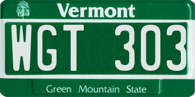 VT license plate WGT303