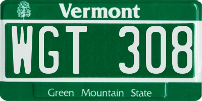 VT license plate WGT308